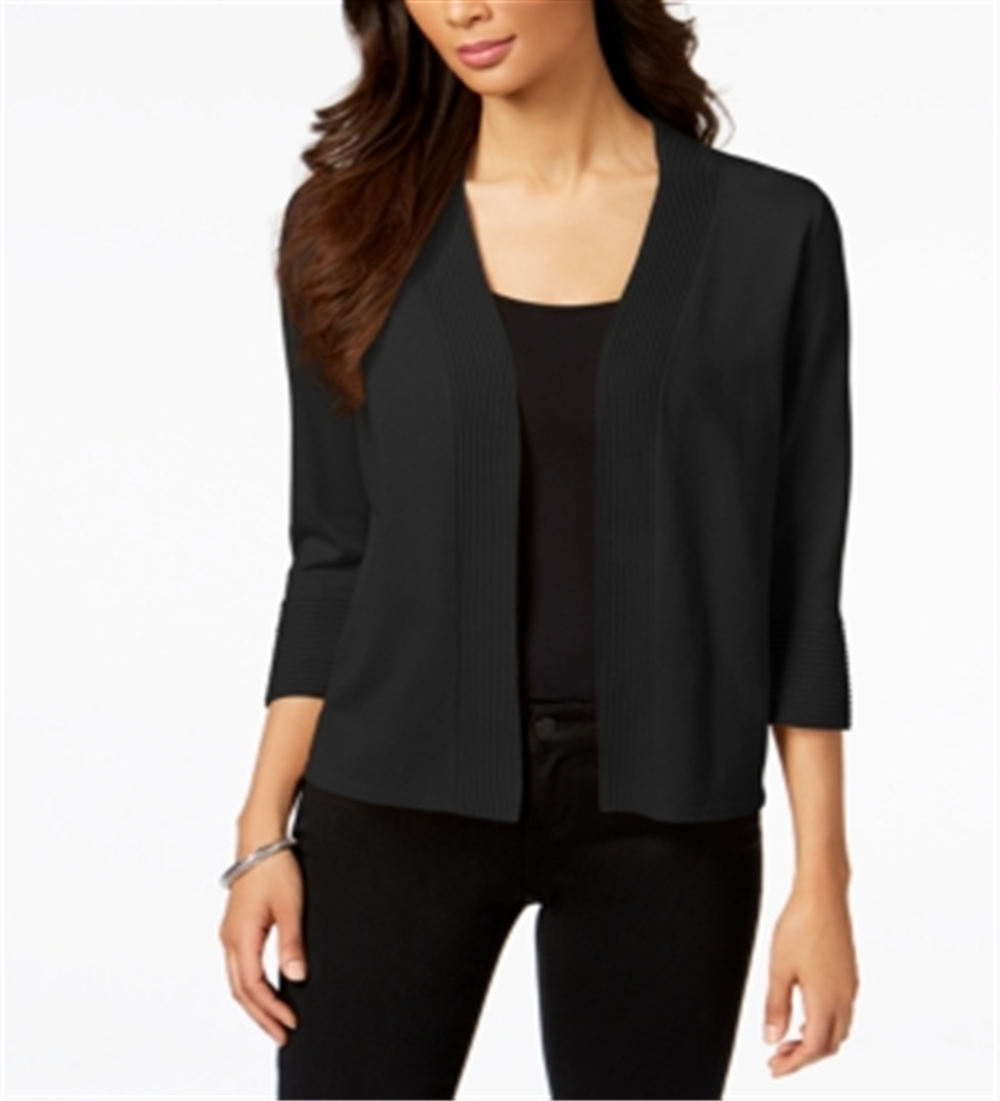 Cardigan feminino JM Collection com manga flare e frente aberta, preto, tamanho pequeno M
