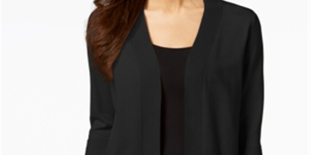 Cardigan feminino JM Collection com manga flare e frente aberta, preto, tamanho pequeno M