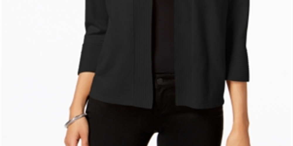 Cardigan feminino JM Collection com manga flare e frente aberta, preto, tamanho pequeno M