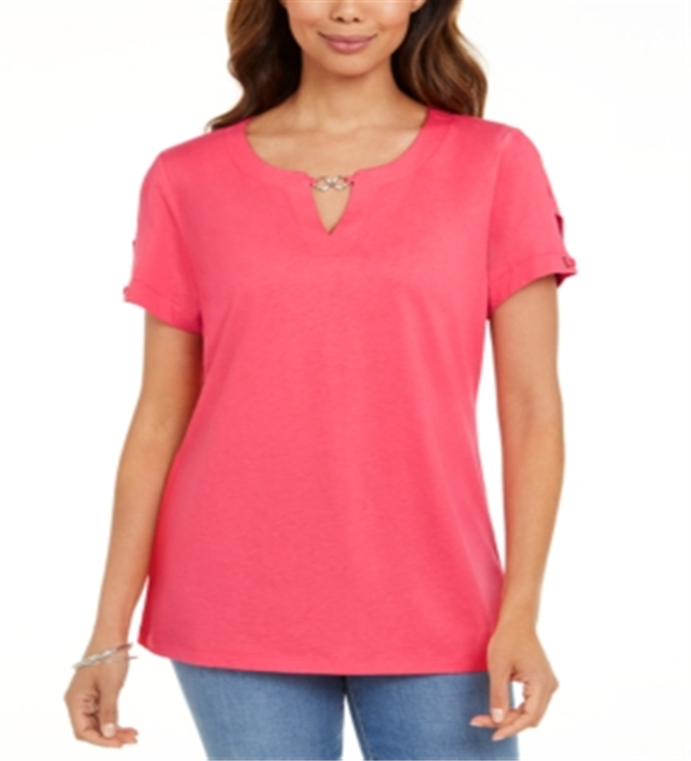 Camiseta feminina Karen Scott Keyhole laranja tamanho XS