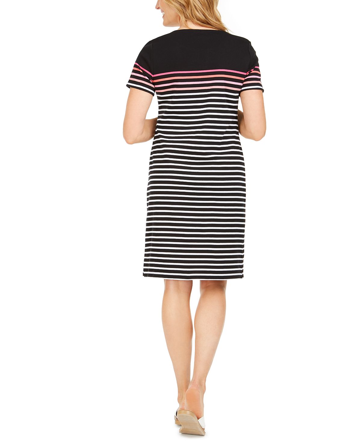 Vestido listrado de algodão Mirage feminino Karen Scott com cadarço, preto, tamanho X-S