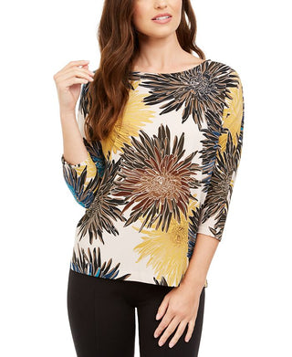 Blusa feminina Alfani com estampa de gola canoa, tamanho pequeno, amarela