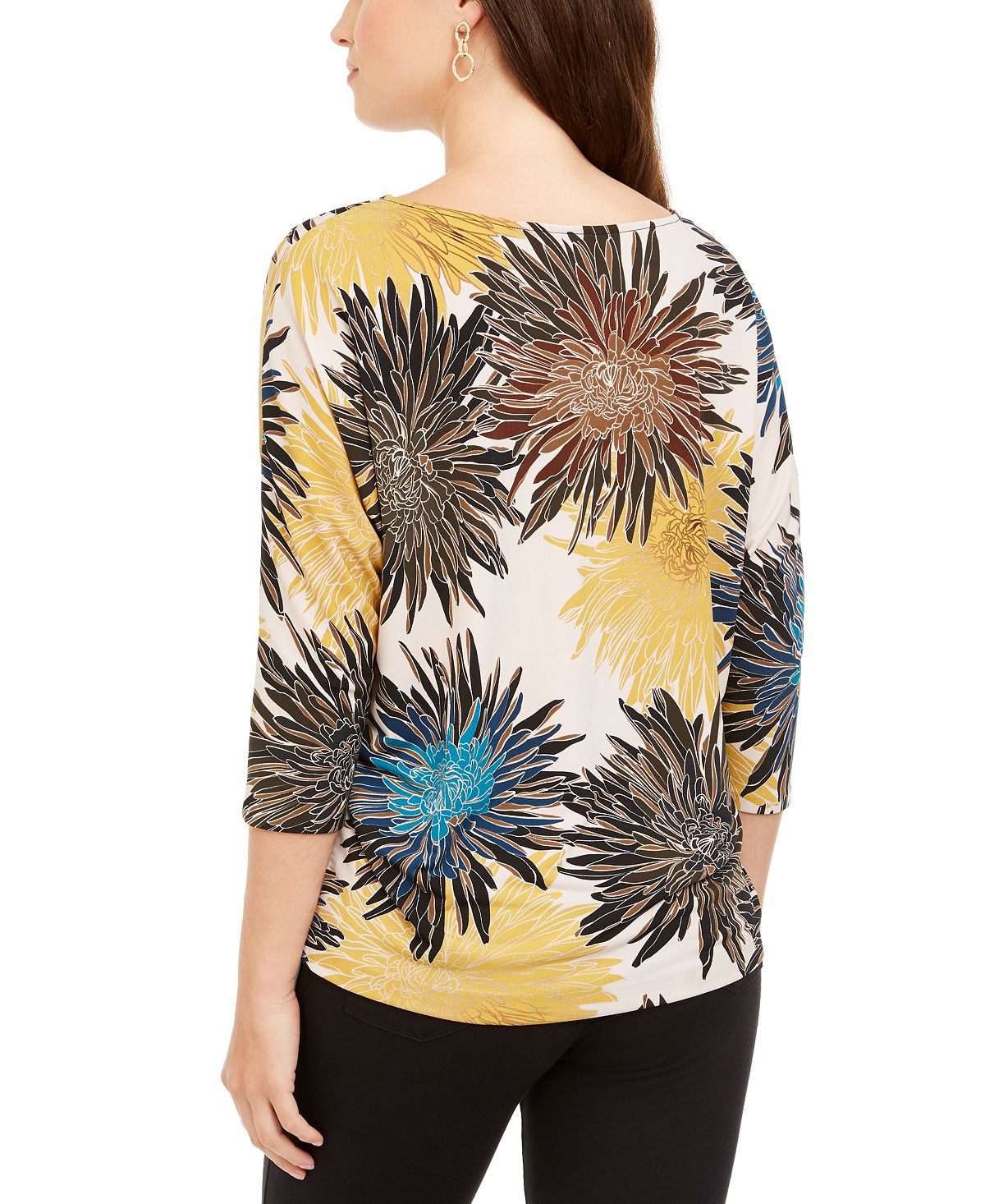 Blusa feminina Alfani com estampa de gola canoa, tamanho pequeno, amarela