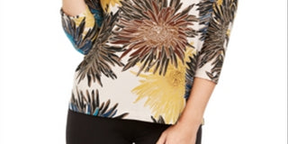 Blusa feminina Alfani com estampa de gola canoa, tamanho pequeno, amarela