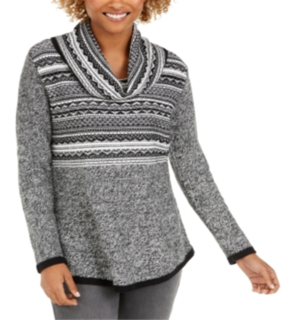 Suéter estampado com gola alta e gola alta Style &amp; Co., tamanho pequeno, preto, pequeno, extra pequeno