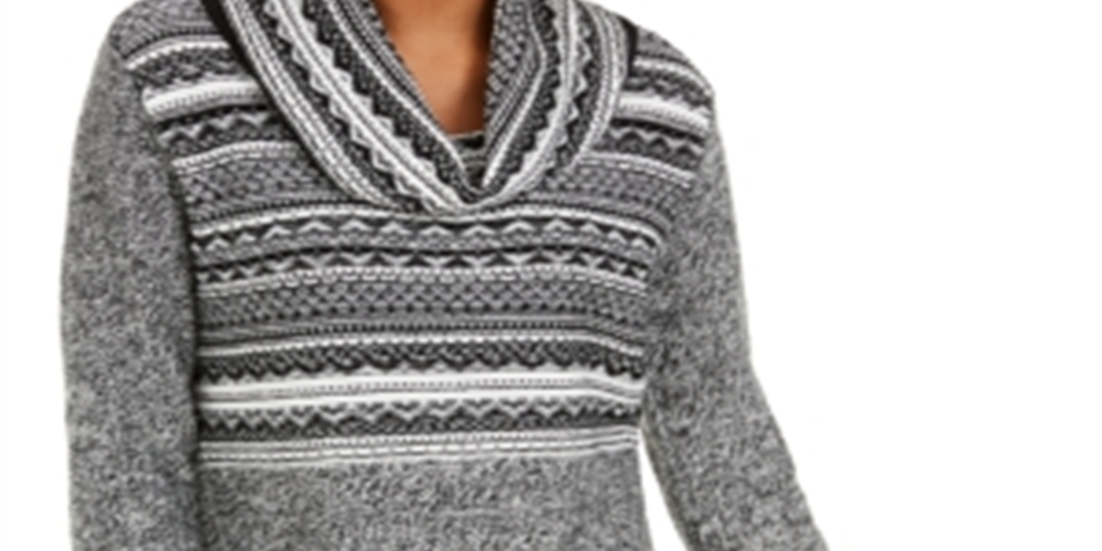 Suéter estampado com gola alta e gola alta Style &amp; Co., tamanho pequeno, preto, pequeno, extra pequeno