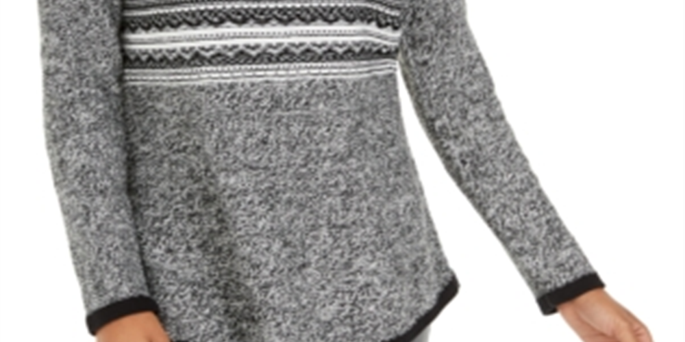 Suéter estampado com gola alta e gola alta Style &amp; Co., tamanho pequeno, preto, pequeno, extra pequeno