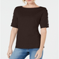 Karen Scott Blusa feminina de algodão com mangas e cadarço, marrom, tamanho pequeno