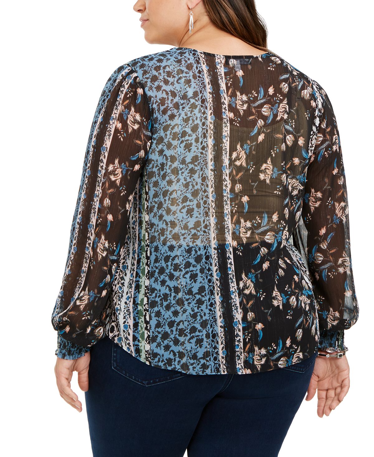 INC Plus Size Estampado Frente Amarrada Retro Flor Preto Tamanho 0X