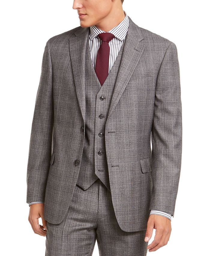 Tommy Hilfiger Blazer Masculino Adams Wool Window Pane de Dois Botões Cinza Tamanho 46