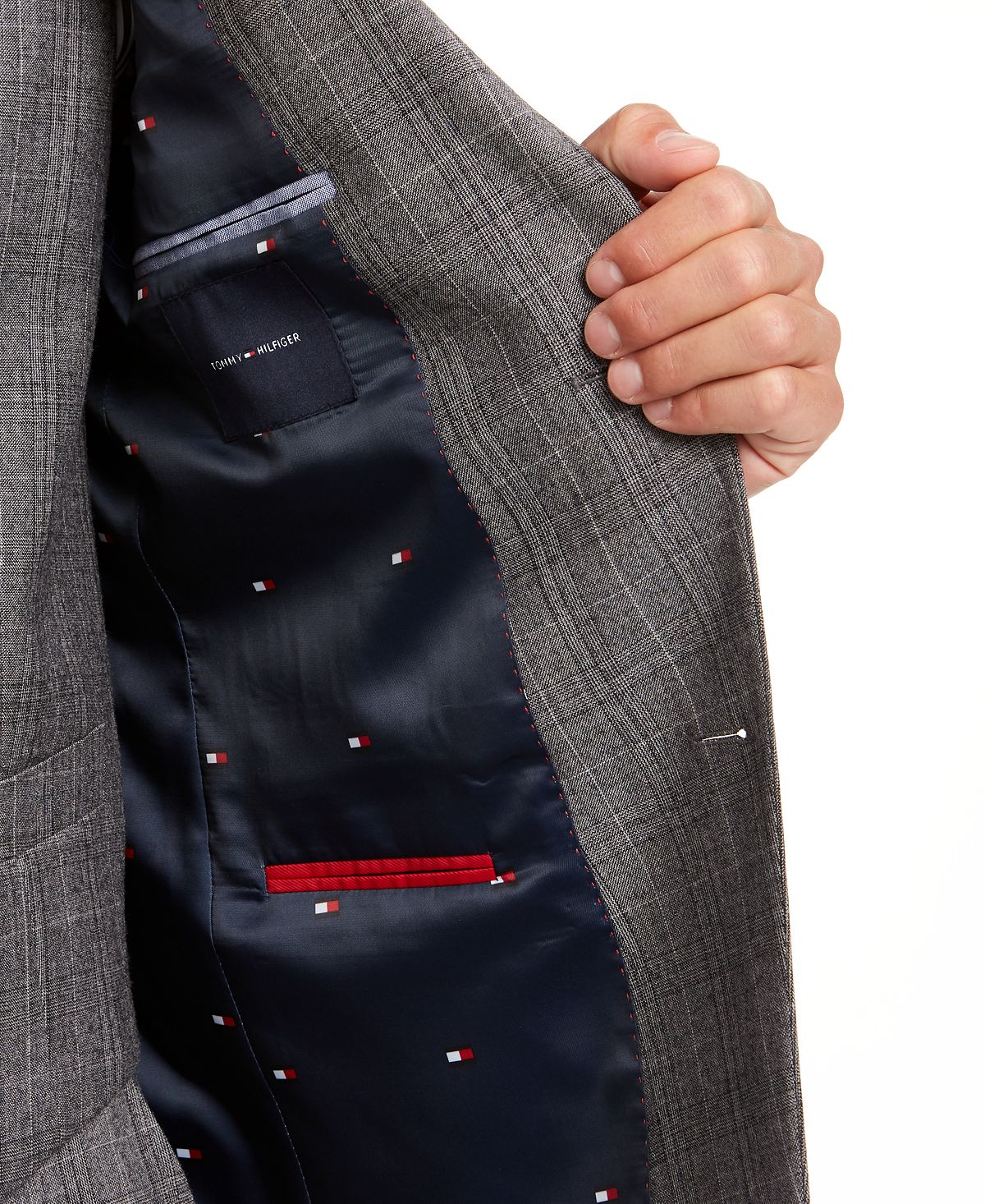 Tommy Hilfiger Blazer Masculino Adams Wool Window Pane de Dois Botões Cinza Tamanho 46