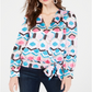 Blusa feminina Petite com estampa sintética e transpassada da Inc International Concepts - Azul favo de mel, tamanho Petite Médio