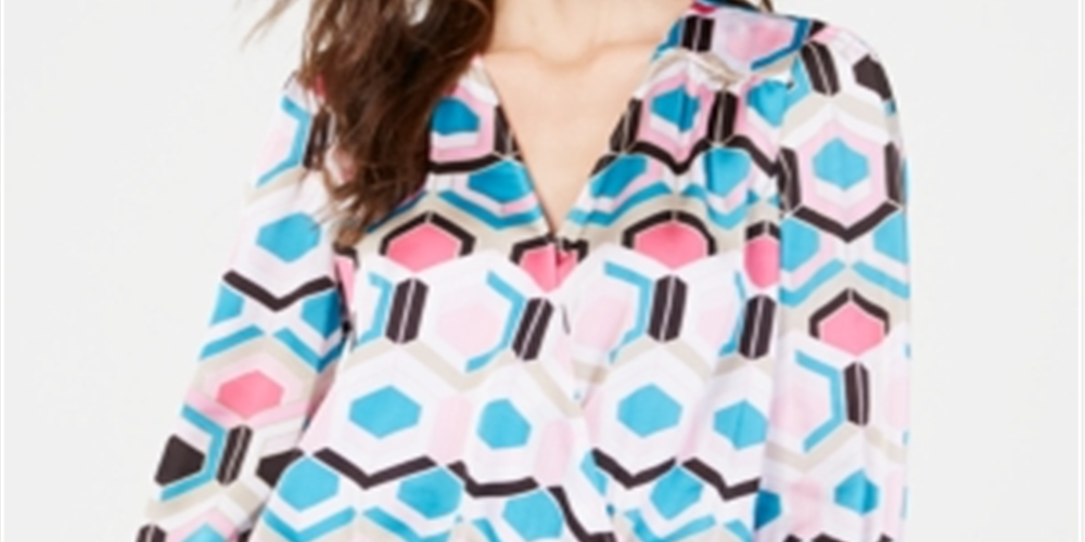 Blusa feminina Petite com estampa sintética e transpassada da Inc International Concepts - Azul favo de mel, tamanho Petite Médio