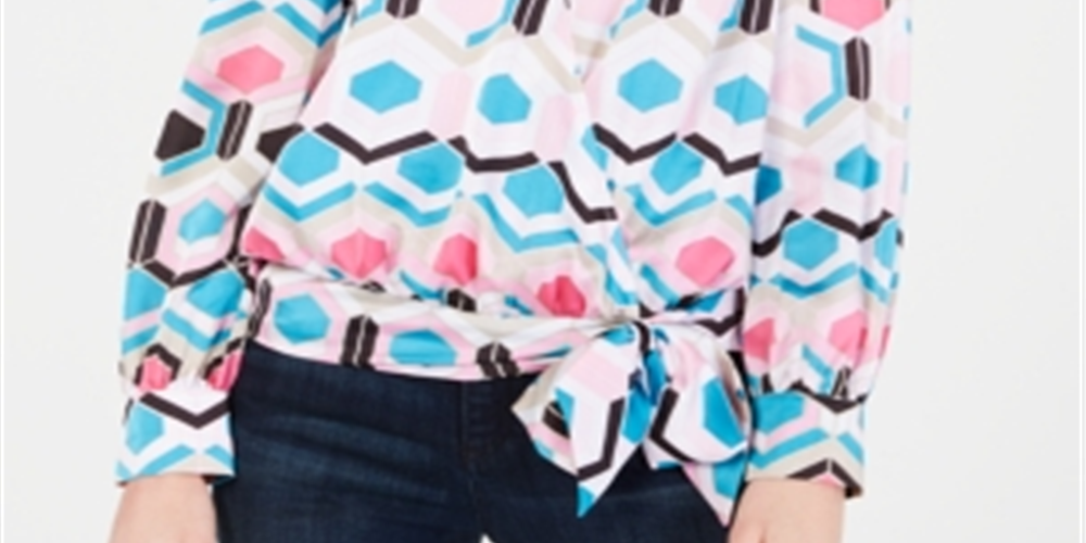Blusa feminina Petite com estampa sintética e transpassada da Inc International Concepts - Azul favo de mel, tamanho Petite Médio