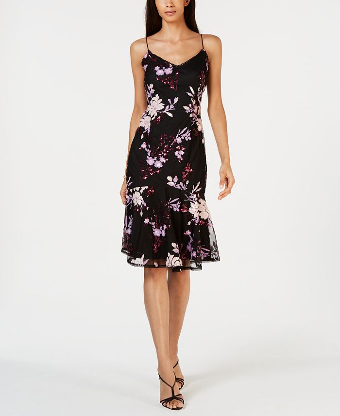 Vestido tubinho com sobreposição de malha com miçangas Adrianna Papell feminino, preto, tamanho 12