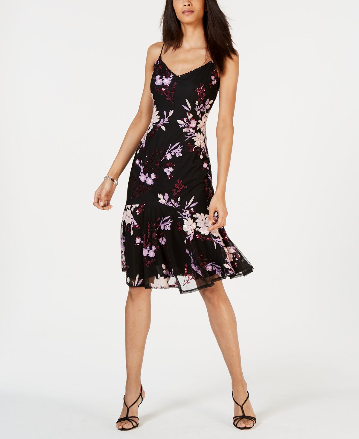 Vestido tubinho com sobreposição de malha com miçangas Adrianna Papell feminino, preto, tamanho 12