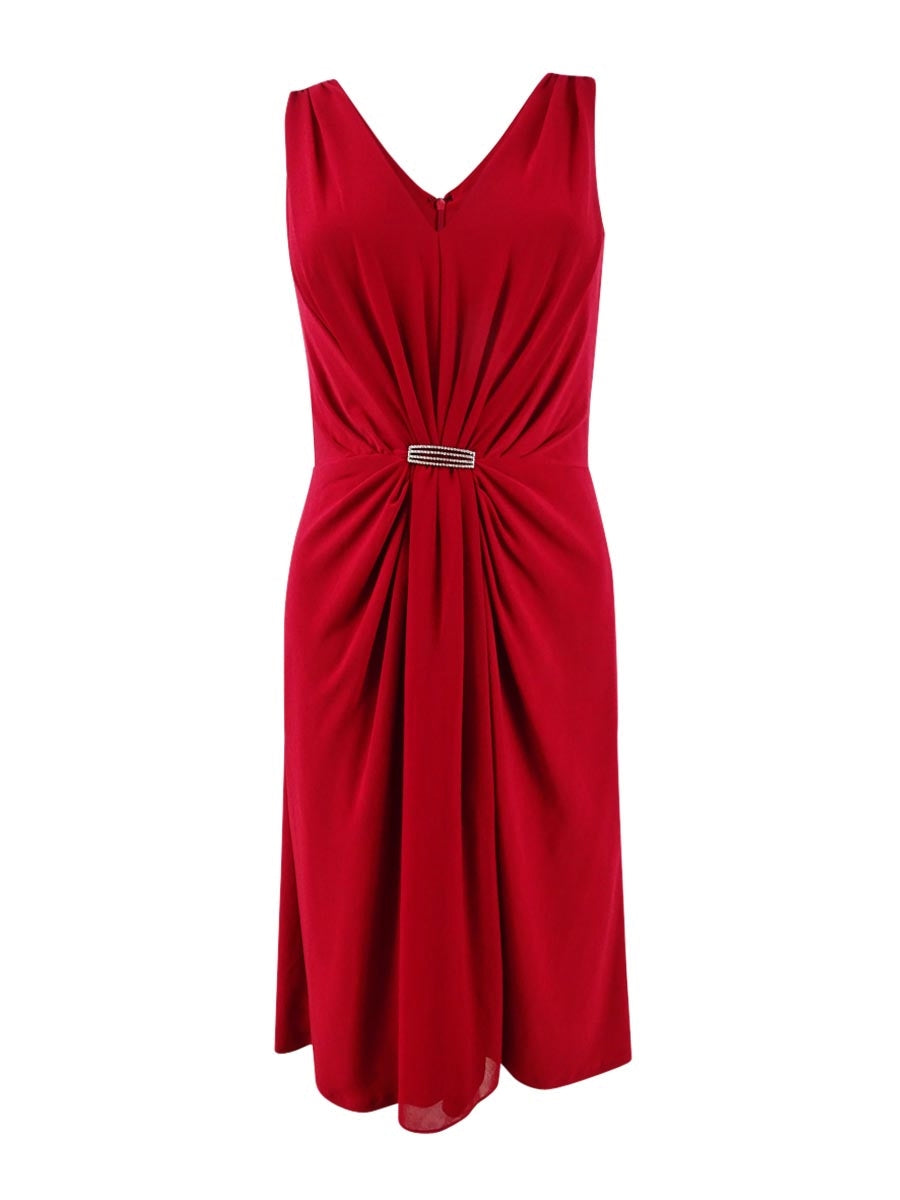 Vestido Ralph Lauren Feminino com Broche de Cristal e Babados Vermelho Tamanho 18