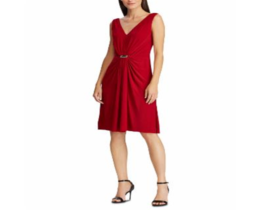 Vestido Ralph Lauren Feminino com Broche de Cristal e Babados Vermelho Tamanho 18