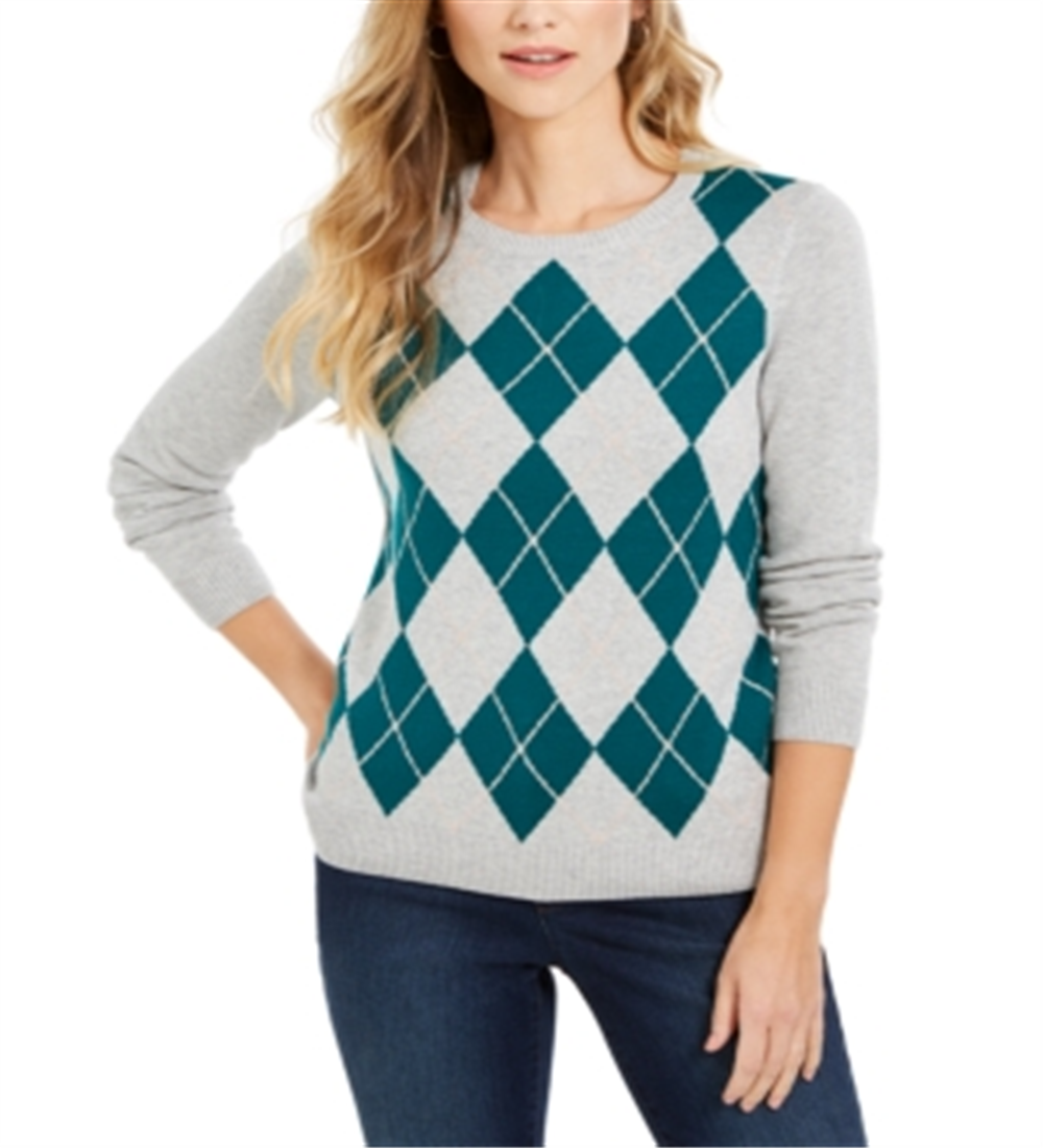 Suéter feminino Charter Club Argyle com gola redonda, verde, tamanho XX-G