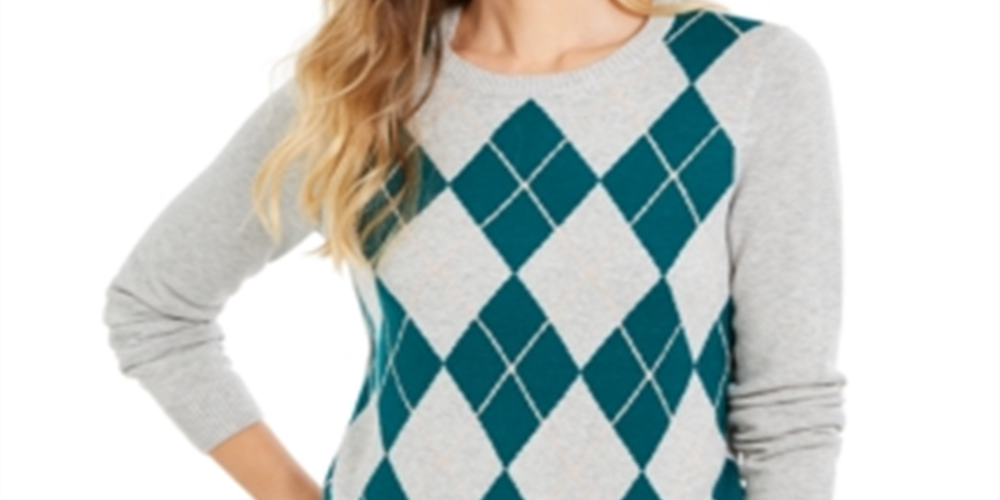 Suéter feminino Charter Club Argyle com gola redonda, verde, tamanho XX-G