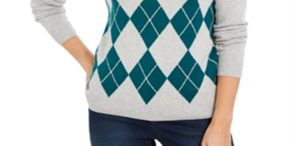 Suéter feminino Charter Club Argyle com gola redonda, verde, tamanho XX-G