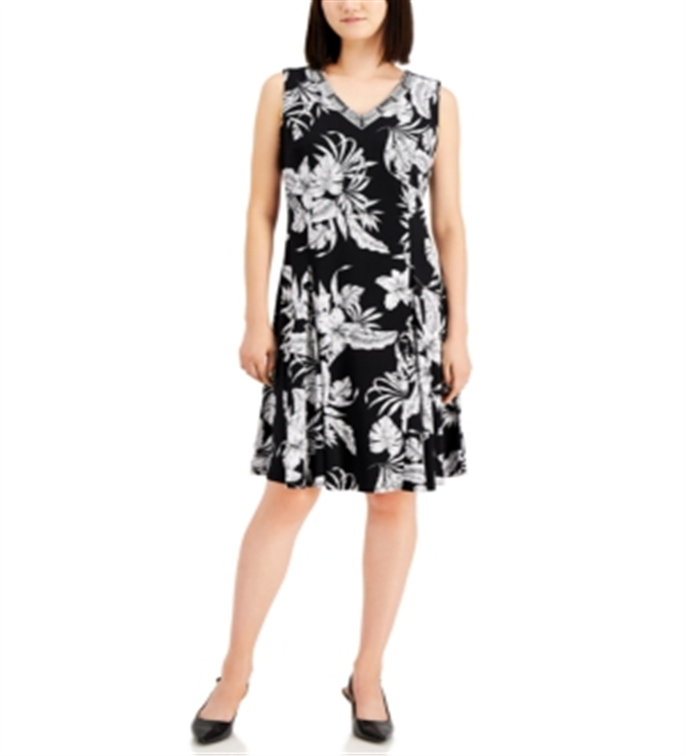Vestido feminino JM Collection Tropic Palapa com detalhes, preto, tamanho X-S