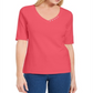 Blusa feminina Karen Scott com decote em V e detalhes em botões, laranja, tamanho pequeno médio