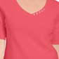Blusa feminina Karen Scott com decote em V e detalhes em botões, laranja, tamanho pequeno médio