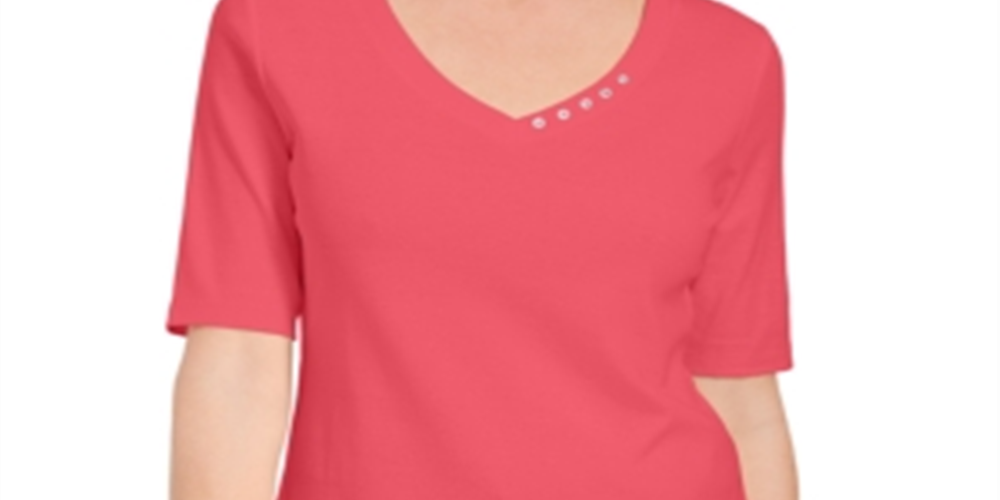 Blusa feminina Karen Scott com decote em V e detalhes em botões, laranja, tamanho pequeno médio