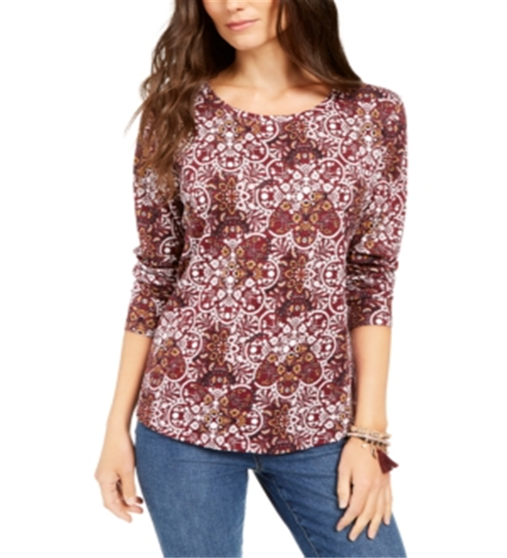 Estilo &amp; Co Top estampado feminino tamanho vinho PP