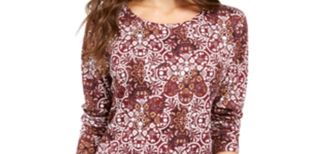 Estilo &amp; Co Top estampado feminino tamanho vinho PP