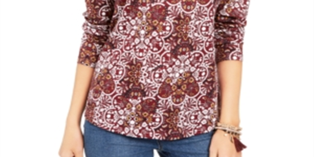 Estilo &amp; Co Top estampado feminino tamanho vinho PP