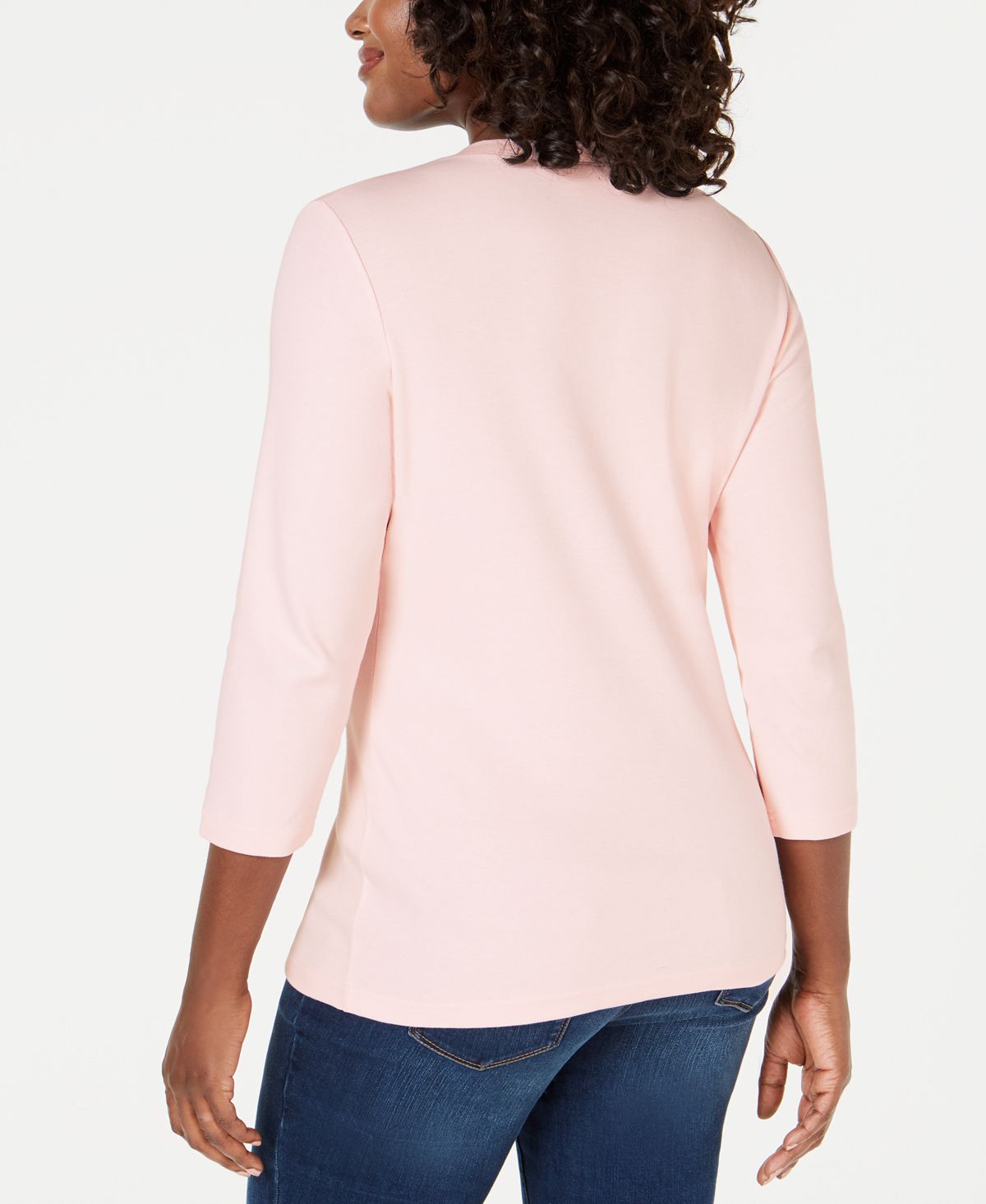 Blusa feminina Karen Scott de algodão com acabamento em botões, rosa, tamanho grande