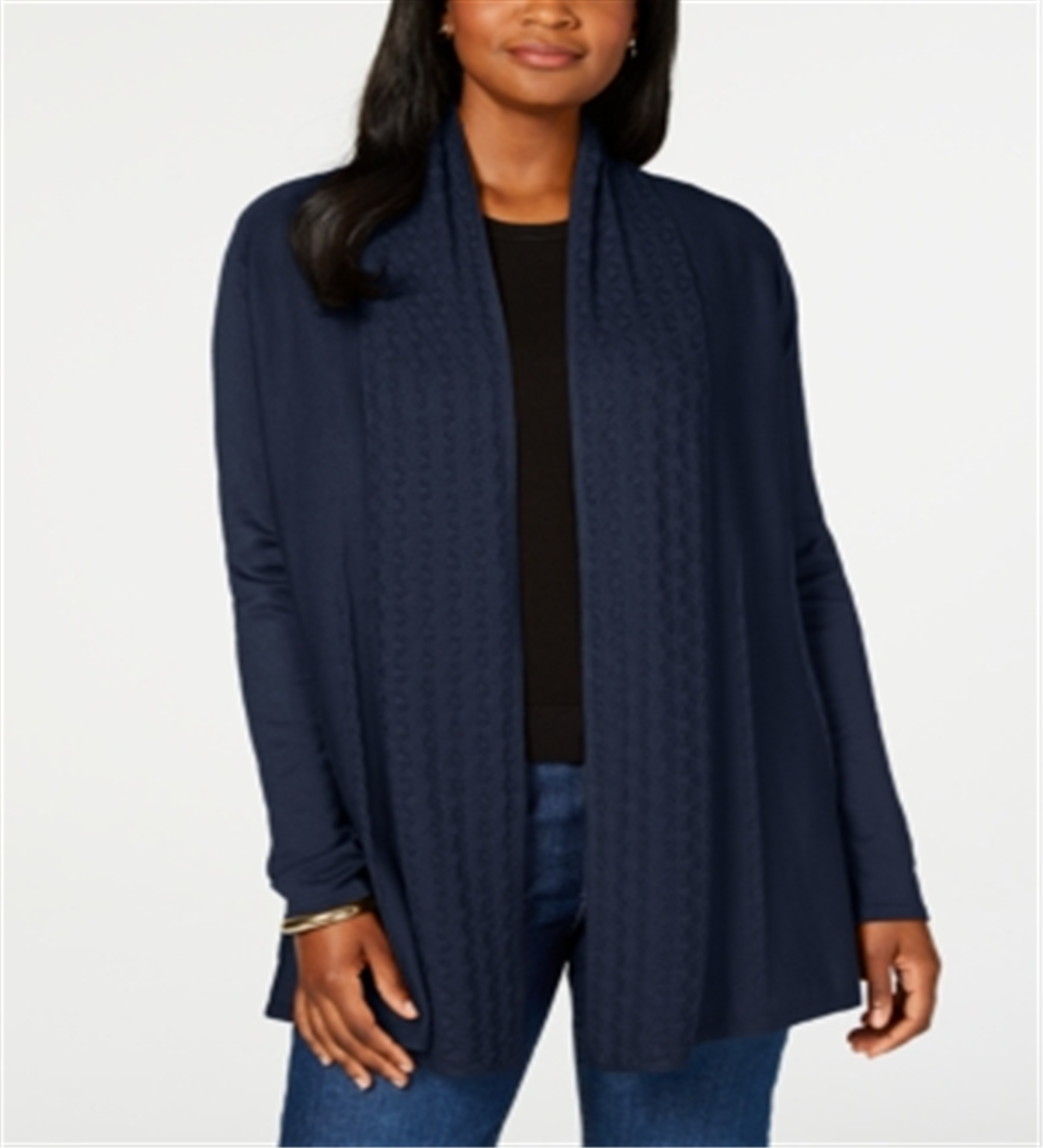 Karen Scott Cardigan Feminino Gola Pointelle Azul Tamanho Pequeno GG