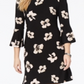 Vestido evasê feminino Tommy Hilfiger estampado em jersey com manga sino, preto, tamanho 16