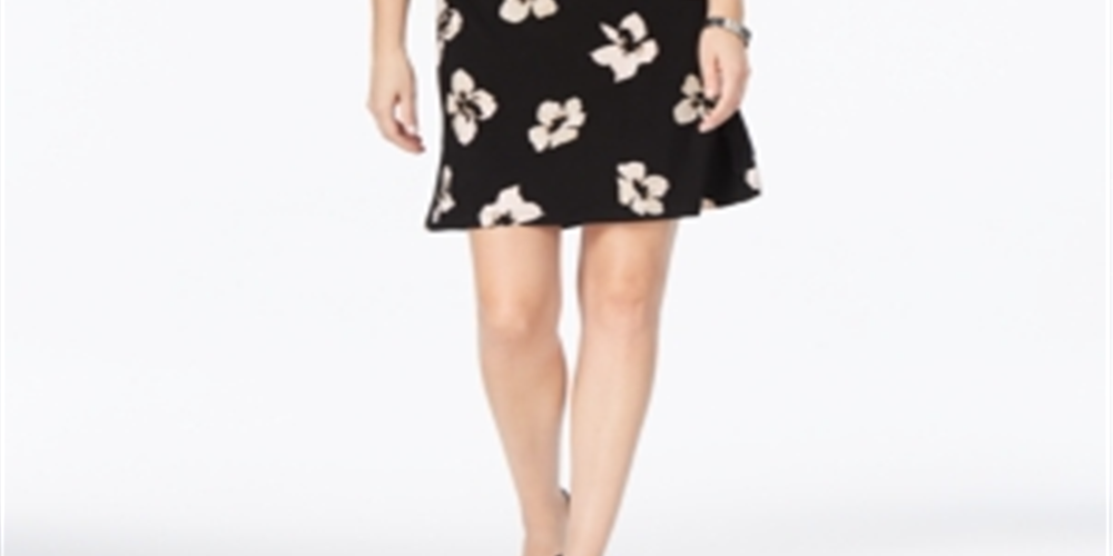 Vestido evasê feminino Tommy Hilfiger estampado em jersey com manga sino, preto, tamanho 16