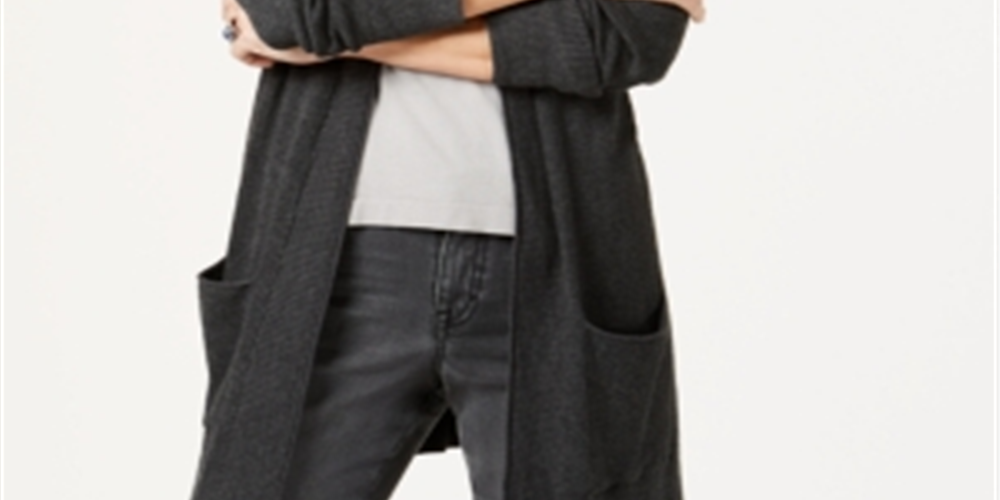 Cardigan longo com costura térmica feminino Style &amp; Co, cinza, tamanho médio