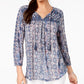 Blusa feminina estilo camponesa com estampa mista azul tamanho pequeno P