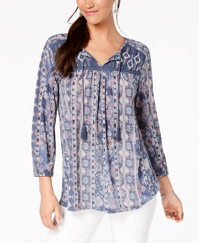 Blusa feminina estilo camponesa com estampa mista azul tamanho pequeno P