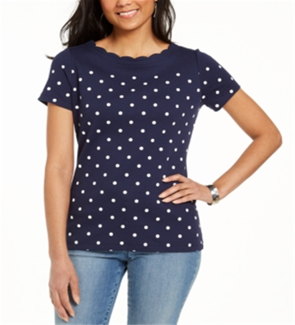 Blusa feminina Karen Scott com estampa de bolinhas e gola alta, azul, tamanho pequeno