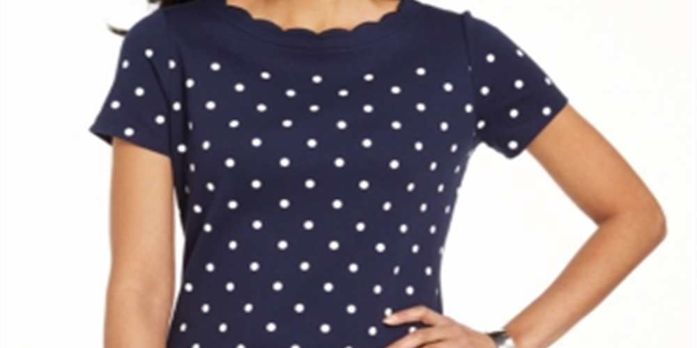 Blusa feminina Karen Scott com estampa de bolinhas e gola alta, azul, tamanho pequeno