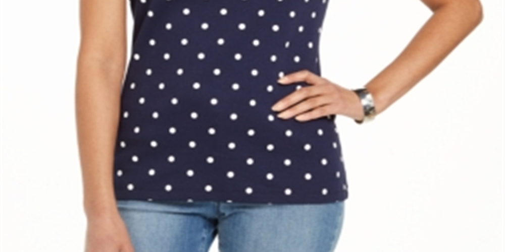 Blusa feminina Karen Scott com estampa de bolinhas e gola alta, azul, tamanho pequeno