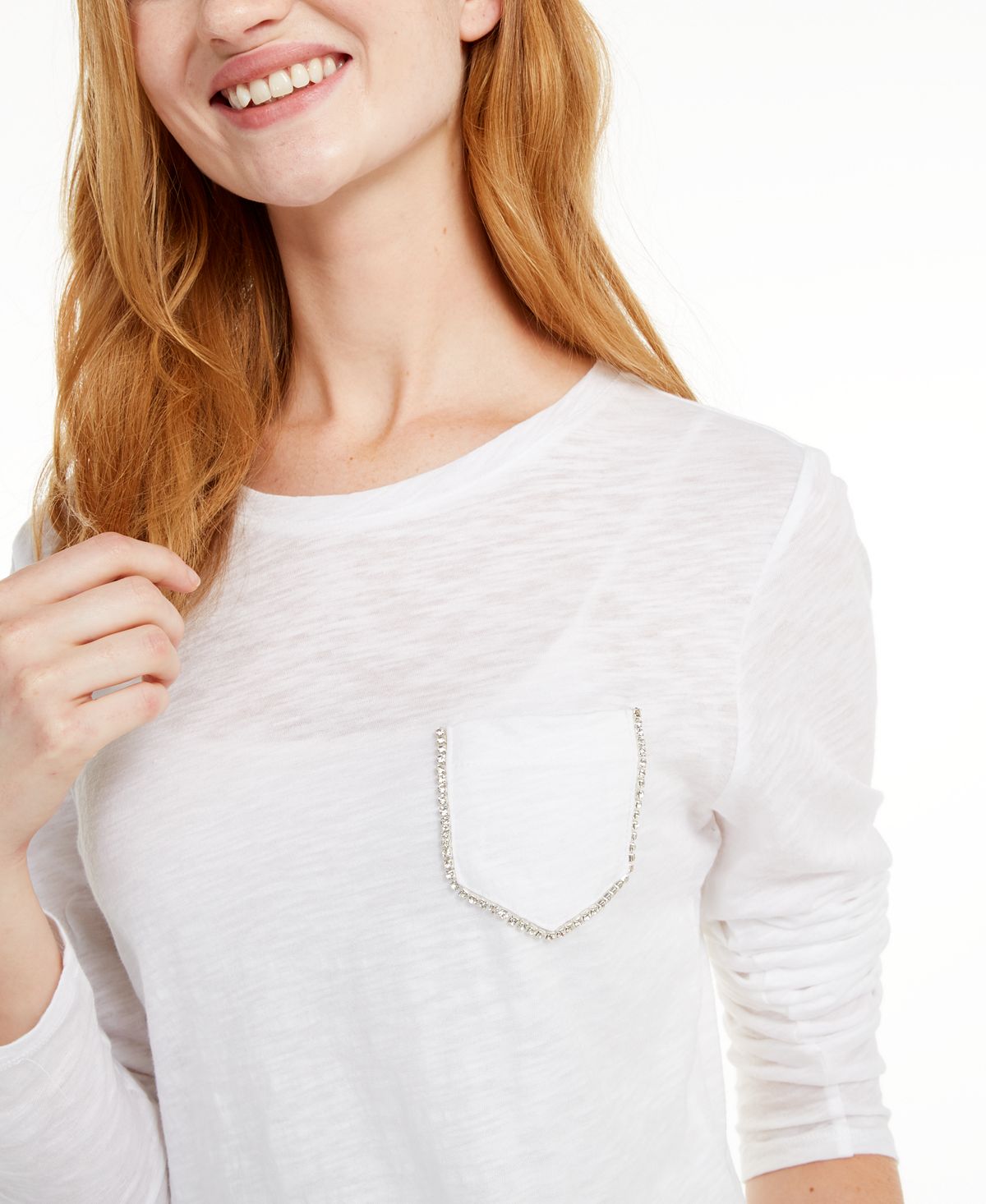 Blusa feminina de algodão com strass e bolso, tamanho médio, da INC International Concepts