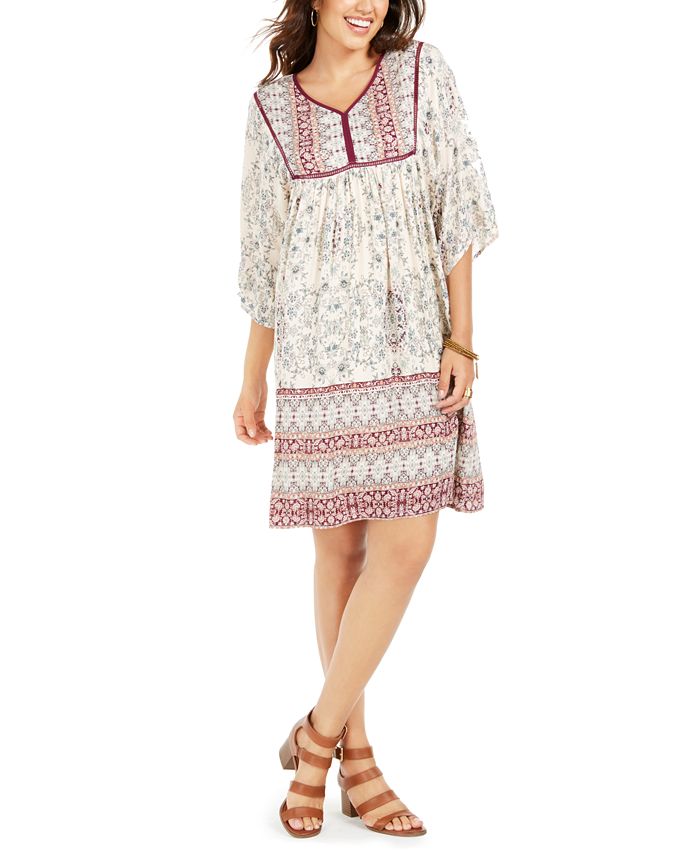 Vestido camponês estampado pequeno estilo &amp; co, manga 3/4, marrom, tamanho pequeno P