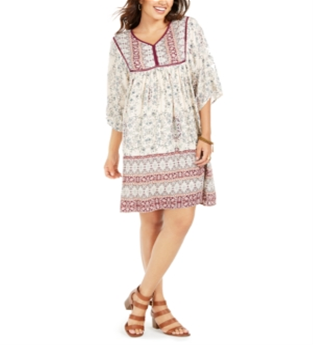 Vestido camponês estampado pequeno estilo &amp; co, manga 3/4, marrom, tamanho pequeno P