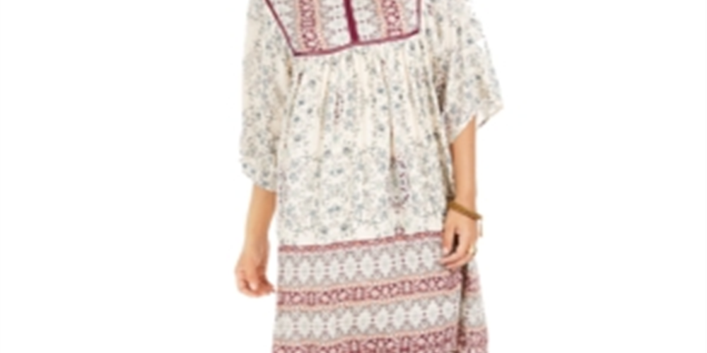 Vestido camponês estampado pequeno estilo &amp; co, manga 3/4, marrom, tamanho pequeno P