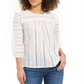 Blusa feminina listrada com ilhós e manga 3/4, estilo bege, tamanho pequeno