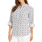 Camisa feminina Charter Club com mangas curtas e estampadas, tamanho pequeno, branca