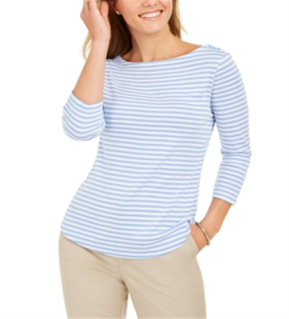 Blusa listrada feminina Charter Club manga 3/4 azul tamanho extragrande