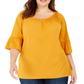 Blusa feminina estilo boho com manga sino e estampa camponesa Michael Kors, amarela, tamanho 1X